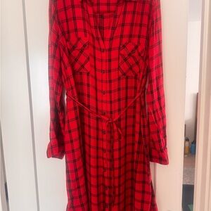 Isabel Maternity Red and Black Long Sleeve Shirt Dress